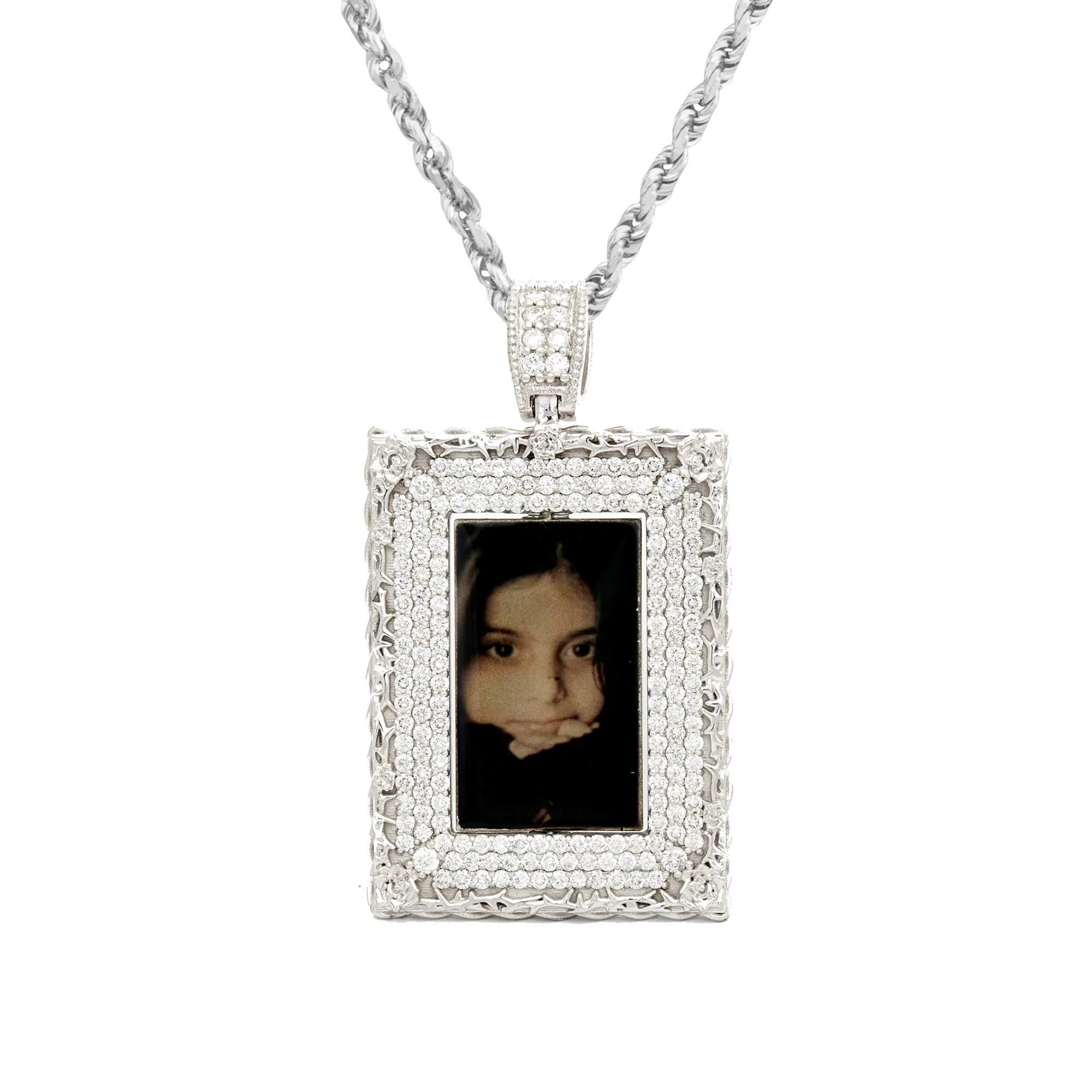 14k White Gold Diamond Rose Memory Frame 7.92 Ctw