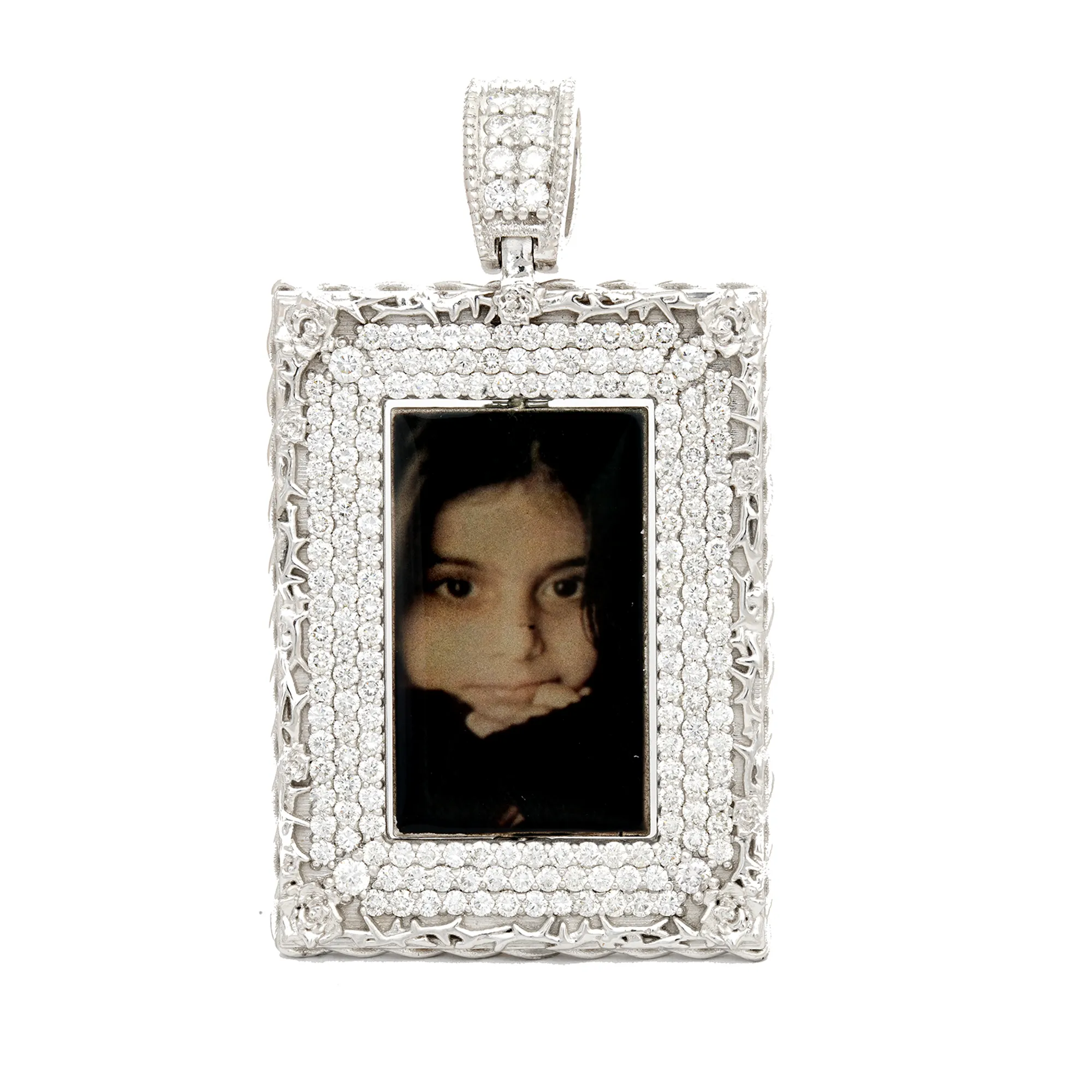 14k White Gold Diamond Rose Memory Frame 7.92 Ctw
