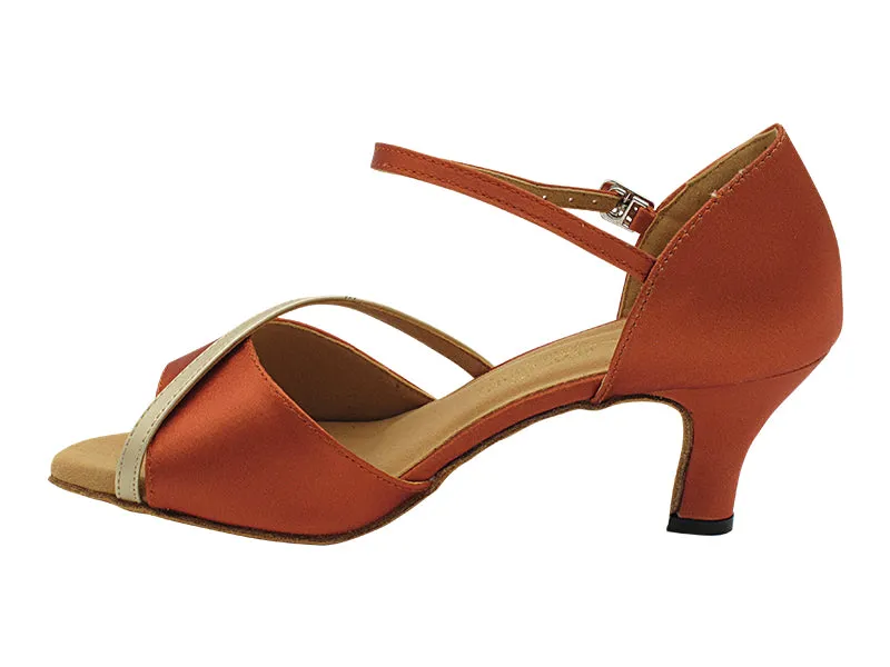 1734 Dark Tan Satin & Light Gold Leather Trim