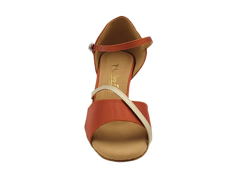 1734 Dark Tan Satin & Light Gold Leather Trim
