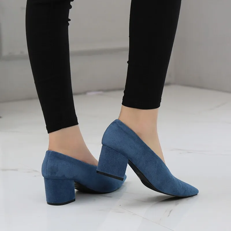 2023 SPRING AUTUMN SQUARE HEELS PUMPS ELEGANT SHALLOW V-MOUTH OFFICE LADY PUMPS