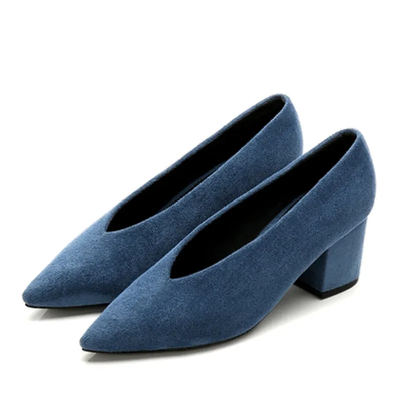 2023 SPRING AUTUMN SQUARE HEELS PUMPS ELEGANT SHALLOW V-MOUTH OFFICE LADY PUMPS