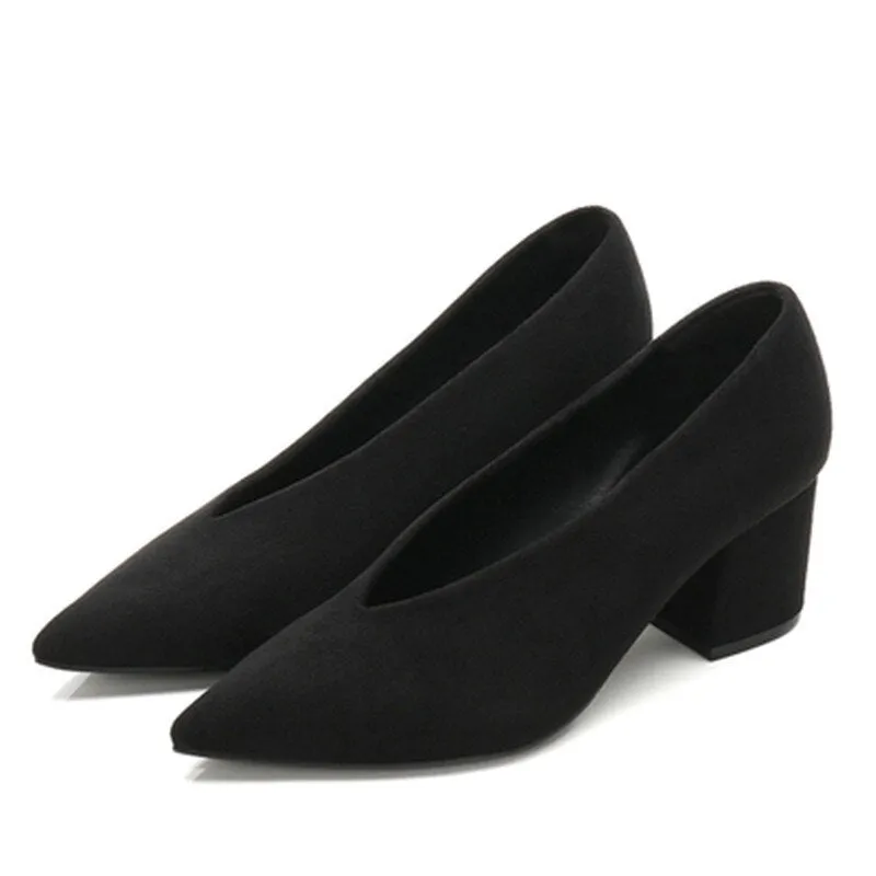 2023 SPRING AUTUMN SQUARE HEELS PUMPS ELEGANT SHALLOW V-MOUTH OFFICE LADY PUMPS