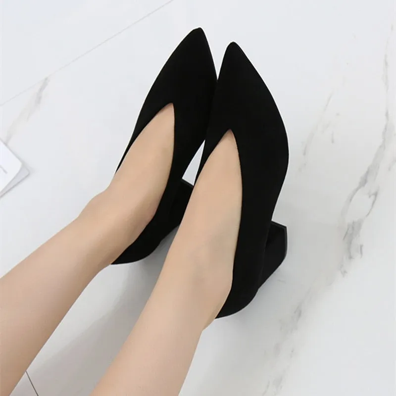 2023 SPRING AUTUMN SQUARE HEELS PUMPS ELEGANT SHALLOW V-MOUTH OFFICE LADY PUMPS