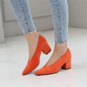 2023 SPRING AUTUMN SQUARE HEELS PUMPS ELEGANT SHALLOW V-MOUTH OFFICE LADY PUMPS
