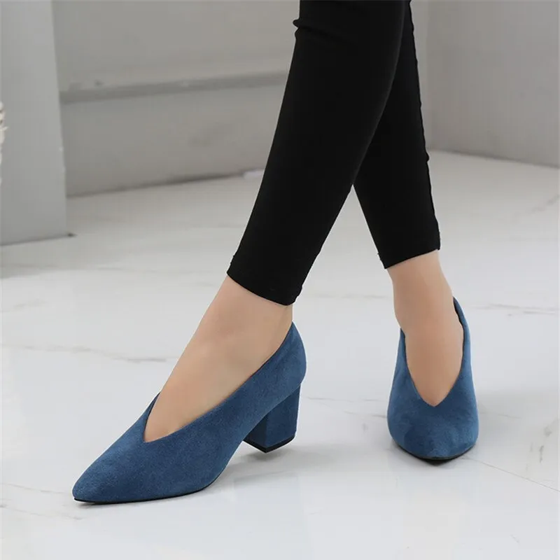 2023 SPRING AUTUMN SQUARE HEELS PUMPS ELEGANT SHALLOW V-MOUTH OFFICE LADY PUMPS