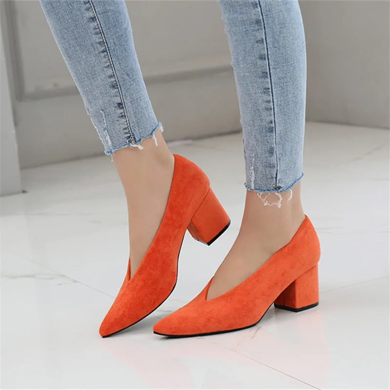 2023 SPRING AUTUMN SQUARE HEELS PUMPS ELEGANT SHALLOW V-MOUTH OFFICE LADY PUMPS