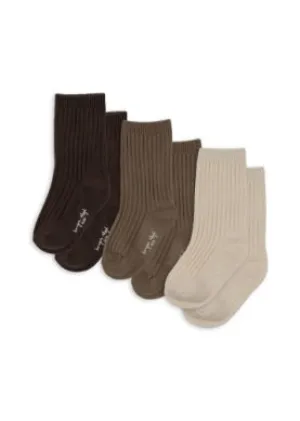 3 Pack Rib Socks || Sand/Hazel/Shitake