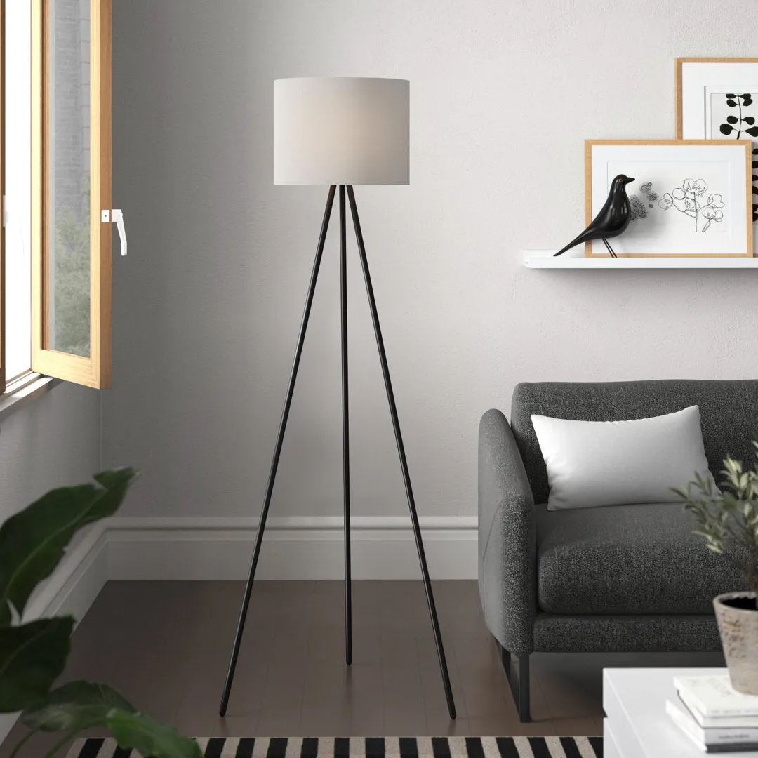 61.5" Mid-Century Modern Tripod Floor Lamp, Black Ebern Designs