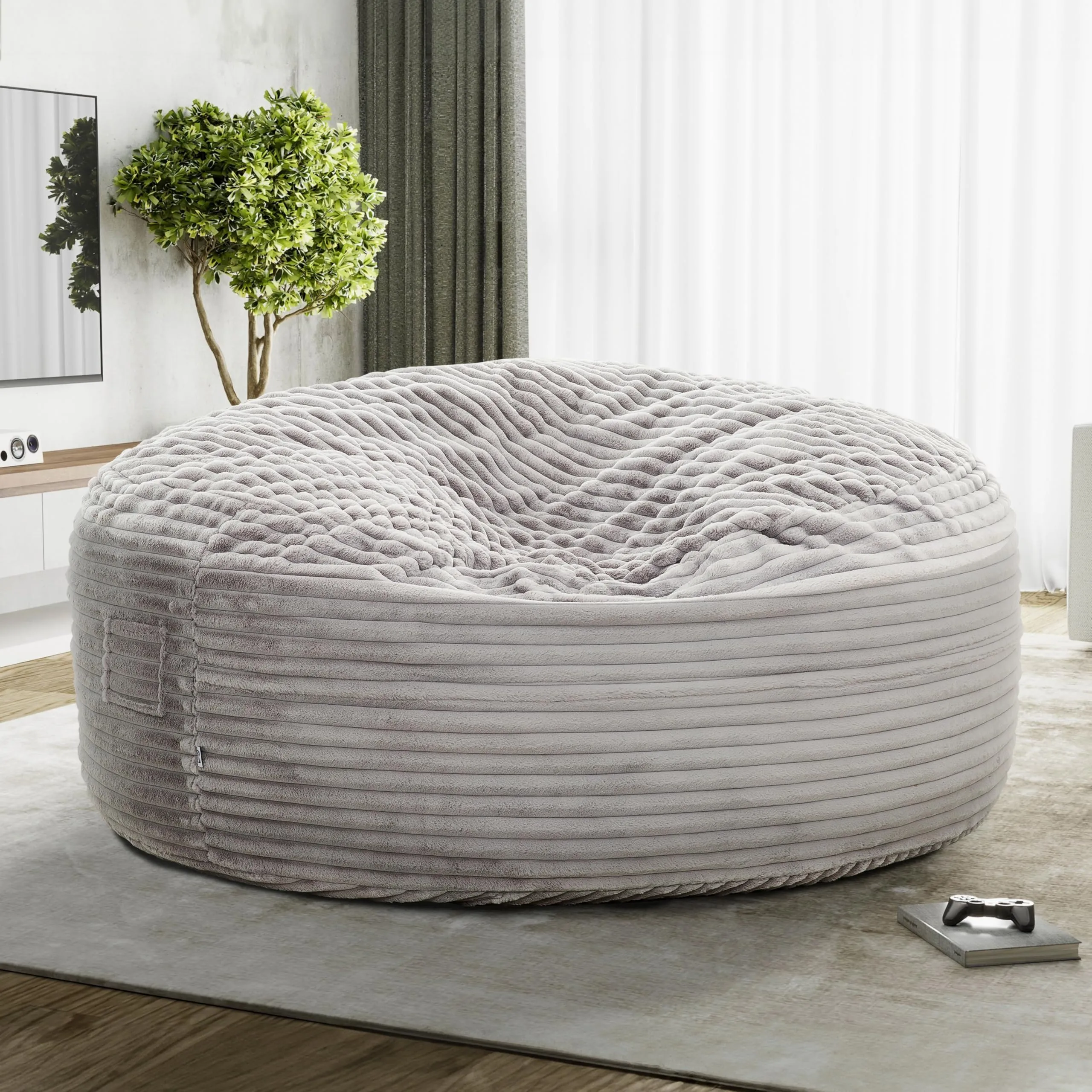 6ft Memory Foam Bean Bag Beige Traditional Solid Childproof