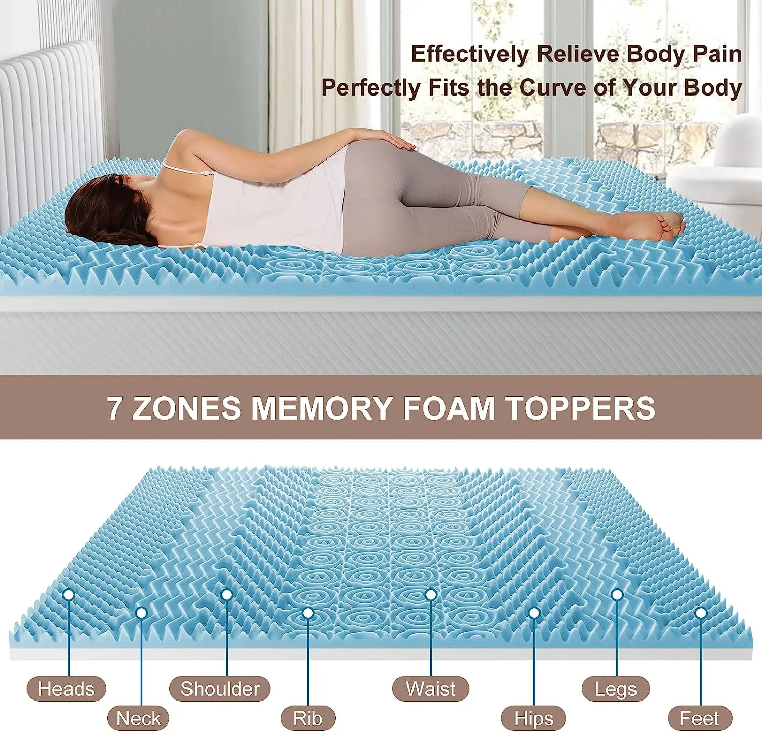 7 Zone Memory Foam Topper Mattress Toppers Cool Gel Pad Mat Medium Firm 8cm Thick 137cm x 190cm