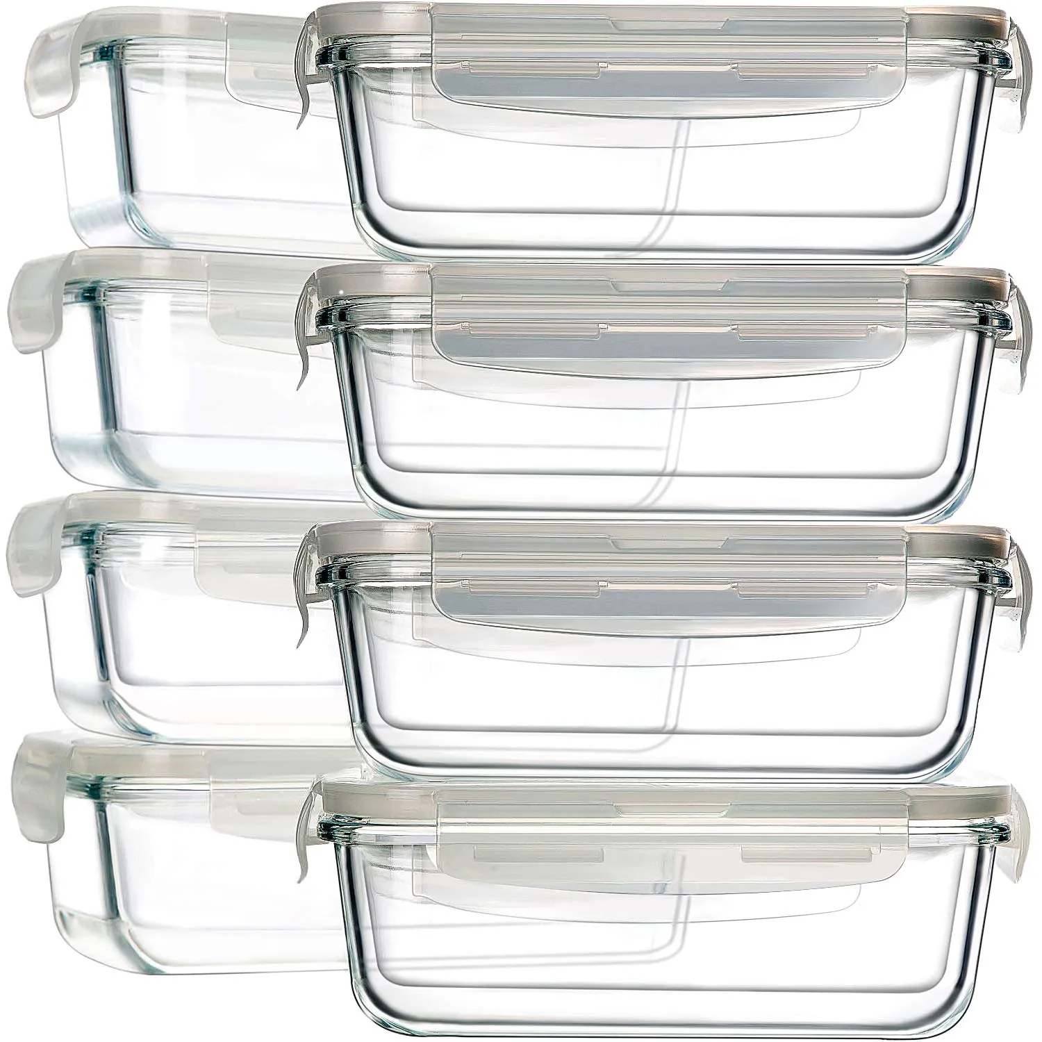 8 Pack Glass Food Storage Containers, Bayco Glass Meal Prep Containers, Airtight Glass Storage Containers with Lids - BPA-Free & FDA Approved & Leak Proof (8 lids & 8 Containers) 30oz