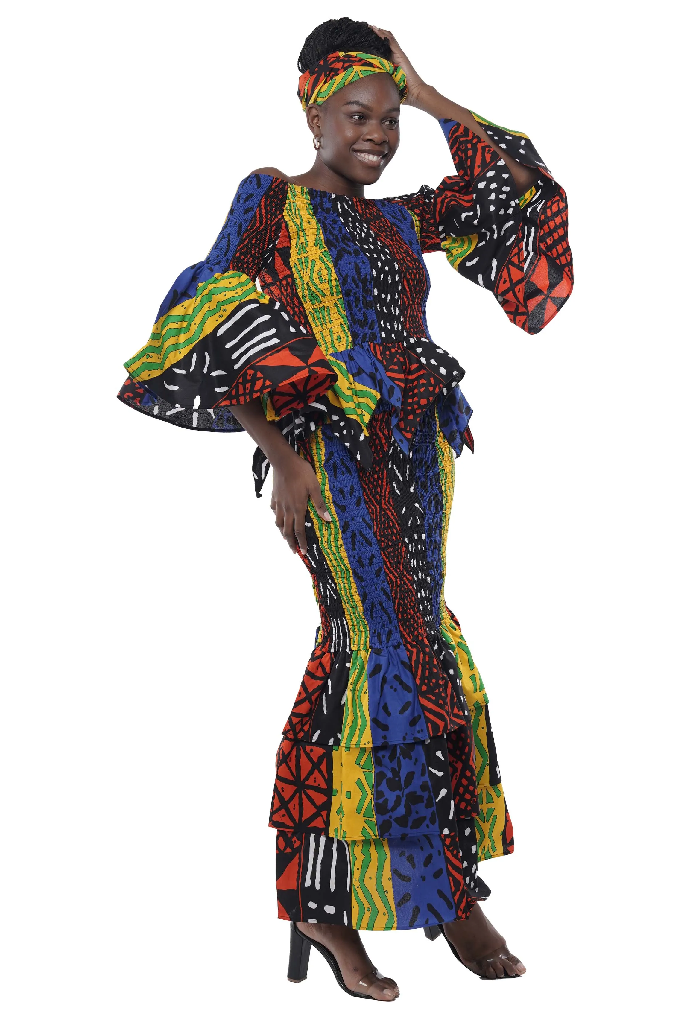 African Zig Zag Hem Top and Fish Tail Skirt Set