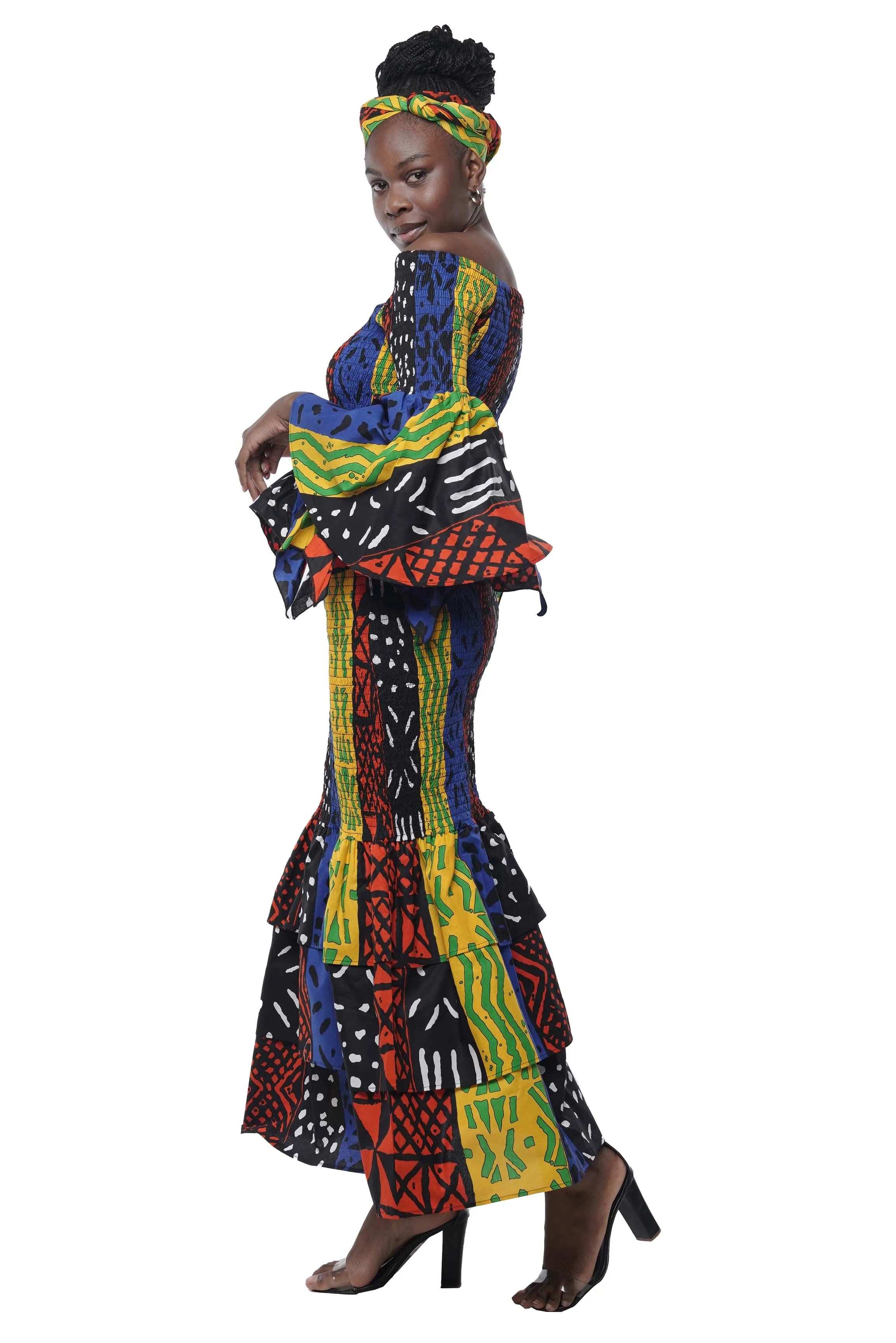 African Zig Zag Hem Top and Fish Tail Skirt Set