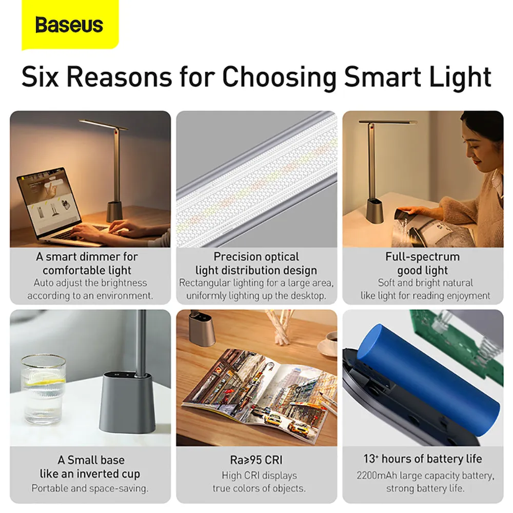 Baseus Smart Eye Series Rechargeable Folding Reading Desk Lamp - Deep Space Gray