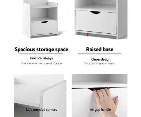Bedside Table Cabinet Shelf Display Drawer Side Nightstand Unit Storage