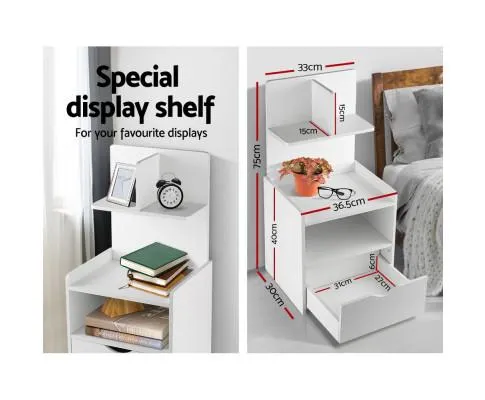 Bedside Table Cabinet Shelf Display Drawer Side Nightstand Unit Storage