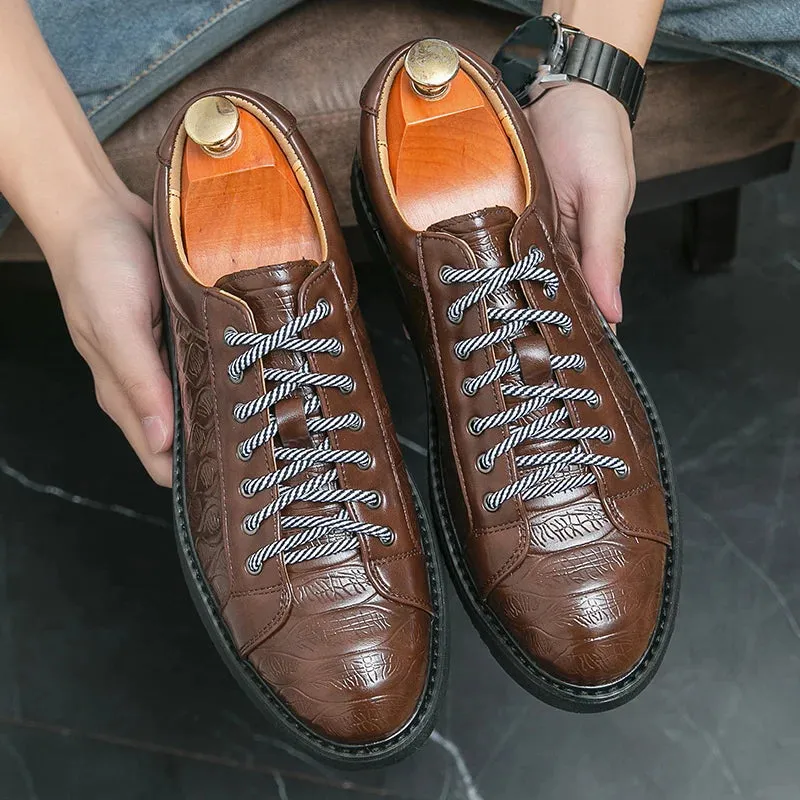 Brand Men Casual Lace Up Shoes Leather Fashion Spring New Men Sneakers Daily Commute Outdoor Versatile Leisure Thick Soled Shoes