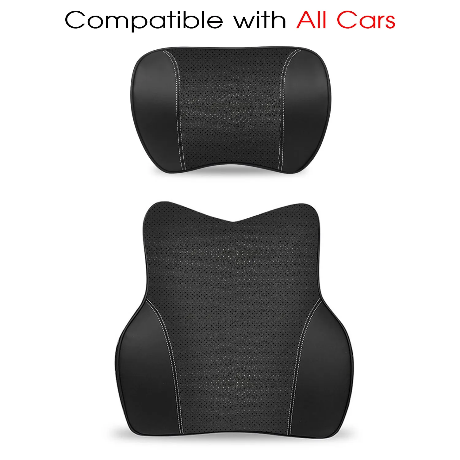 Car Headrest Neck Pillow and Lumbar Support Back Cushion Kit, Custom Fit For Your Cars, Memory Foam Erognomic, Car Accessories VE13992