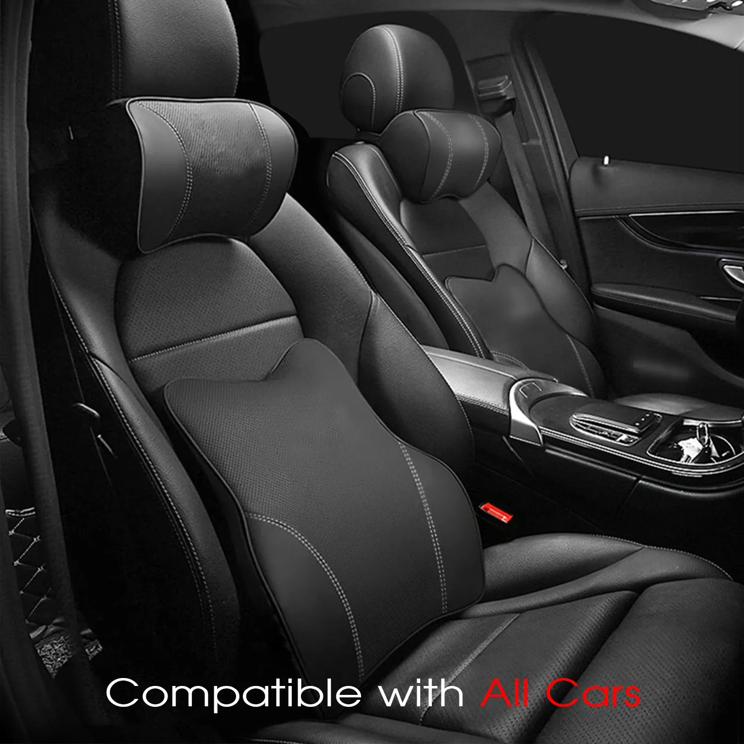 Car Headrest Neck Pillow and Lumbar Support Back Cushion Kit, Custom Fit For Your Cars, Memory Foam Erognomic, Car Accessories VE13992
