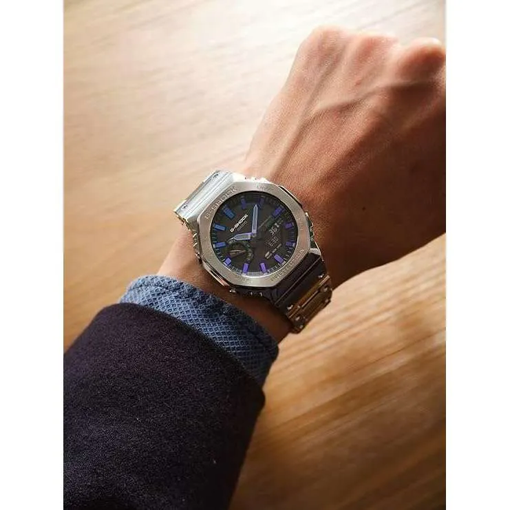 CASIO G-SHOCK FULL METAL ANALOG DIGITAL DIAL SILVER & PURPLE BLUE MEN WATCH GM-B2100PC-1AJF