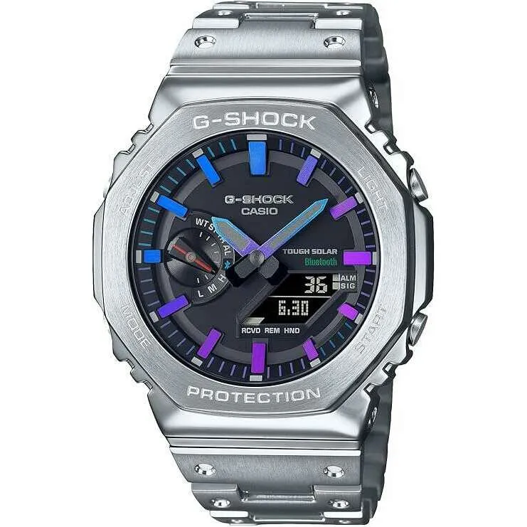 CASIO G-SHOCK FULL METAL ANALOG DIGITAL DIAL SILVER & PURPLE BLUE MEN WATCH GM-B2100PC-1AJF