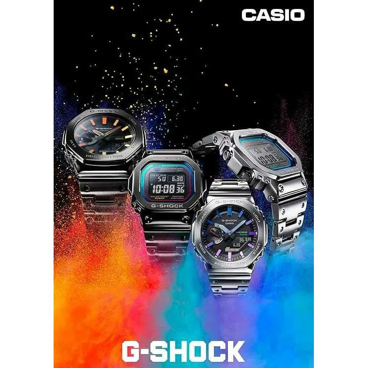 CASIO G-SHOCK FULL METAL ANALOG DIGITAL DIAL SILVER & PURPLE BLUE MEN WATCH GM-B2100PC-1AJF
