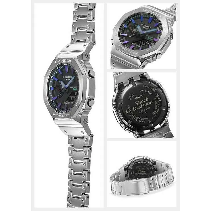 CASIO G-SHOCK FULL METAL ANALOG DIGITAL DIAL SILVER & PURPLE BLUE MEN WATCH GM-B2100PC-1AJF
