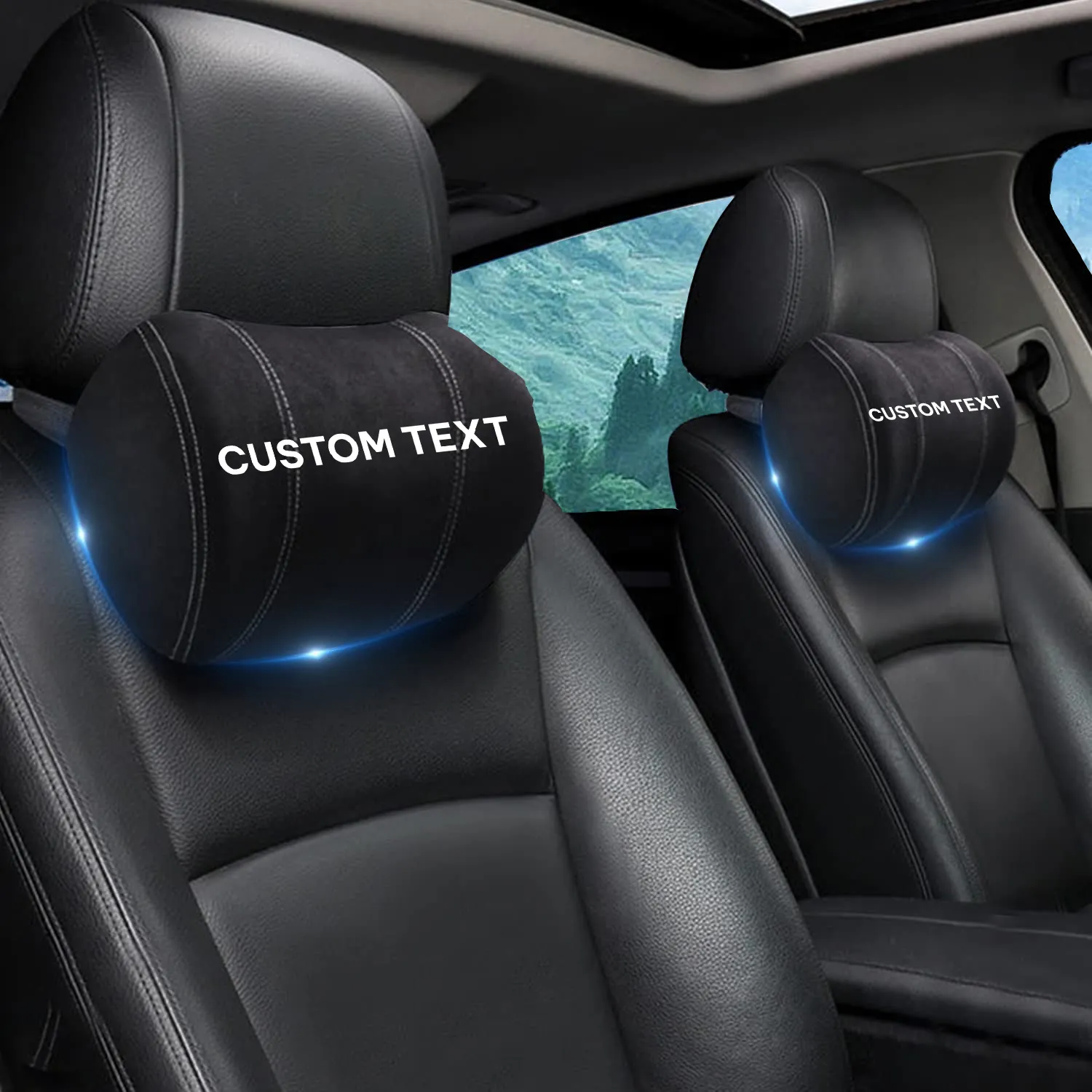 Custom Text For Car Headrest (2 PCS), Compatible with All Cars, 2023 Update Version Premium Memory Foam Car Neck Pillow TY15985