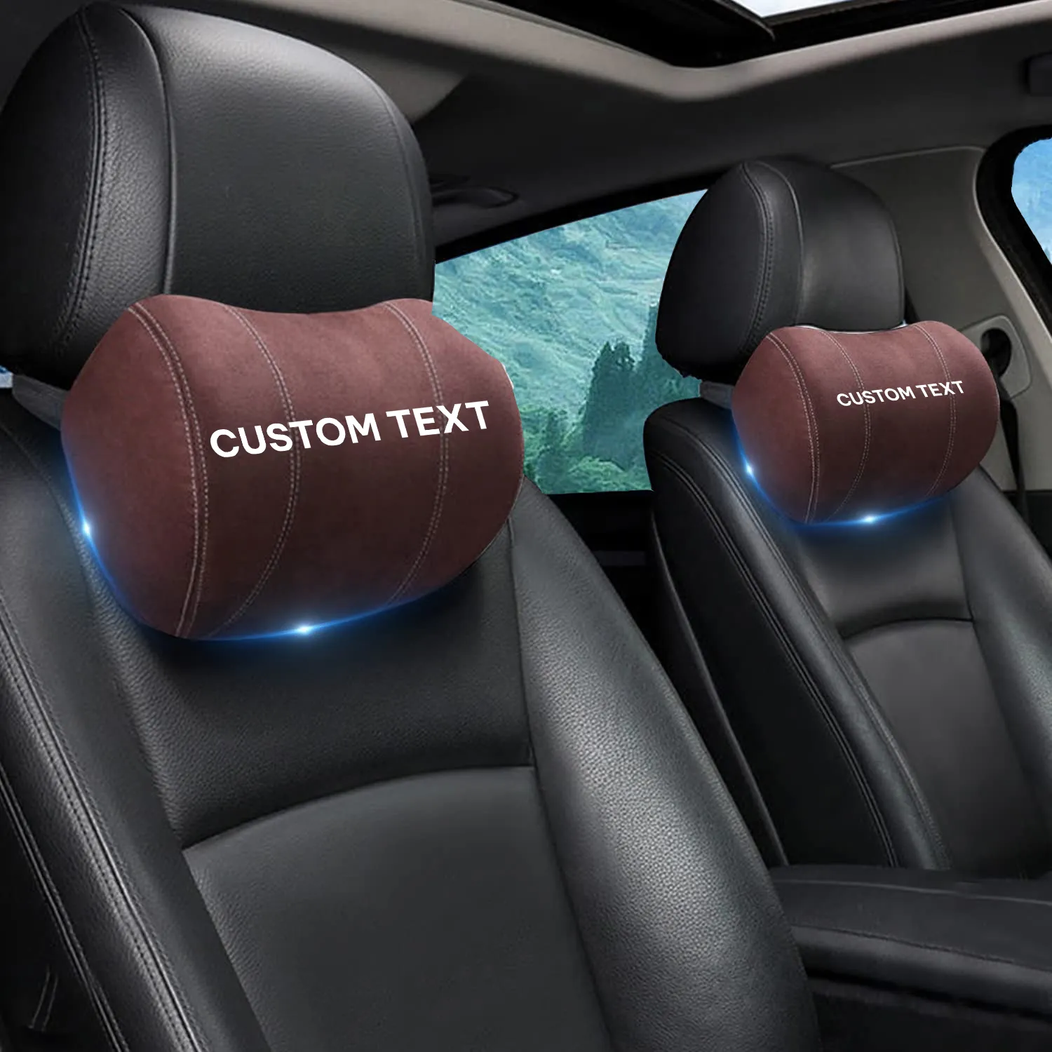 Custom Text For Car Headrest (2 PCS), Compatible with All Cars, 2023 Update Version Premium Memory Foam Car Neck Pillow TY15985