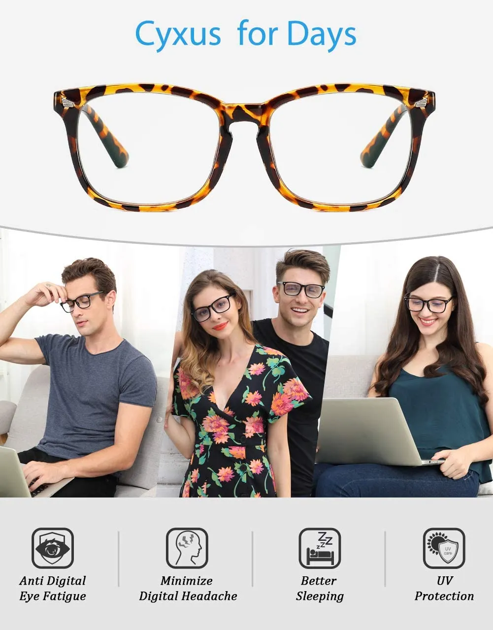 Cyxus Blue Light Blocking Glasses Square Frame Eyeglasses UV Filter Computer Gaming Reading Anti Eyestrain Glasses (Tortoise,8082)