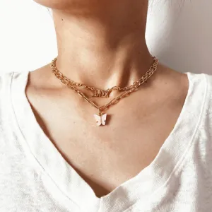 Double Layer Pink fly Necklace