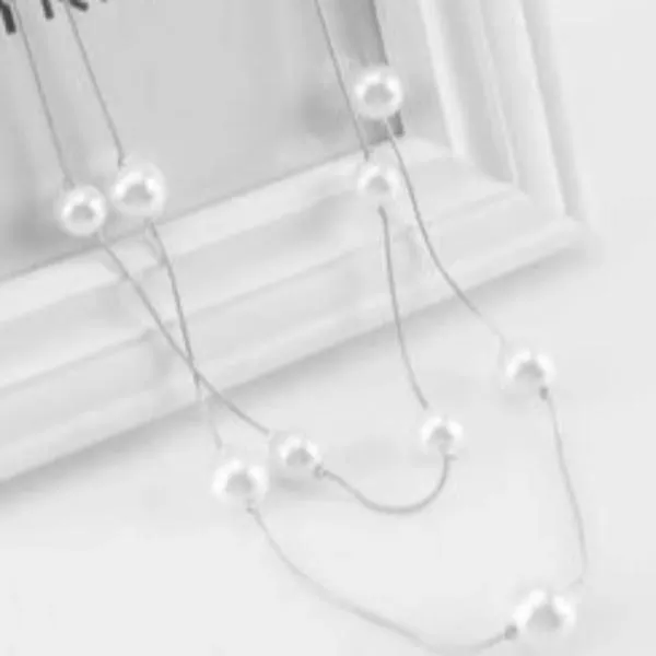 Faux Pearl Multi-layer Long Silver Necklace