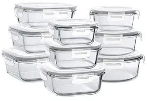 Glass Storage Containers with Lids, 9 Sets Glass Meal Prep Containers Airtight, Glass Food Storage Containers, Glass Containers for Food Storage with Lids - BPA-Free & FDA Approved & Leak Proof