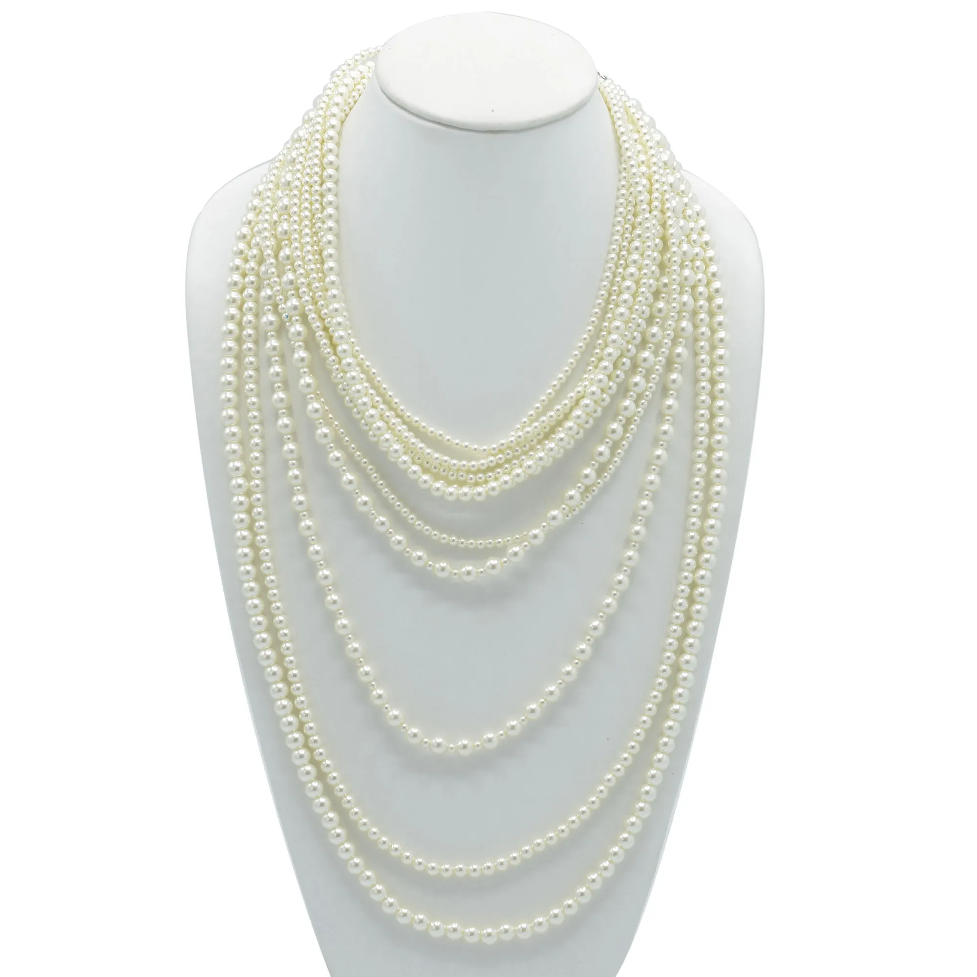 Gold Cream Pearl Multi-Row Layer Necklace #HNN90626GD (DA1)