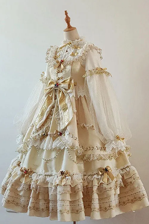 Gold Hanayome Bowknot Princess Multi-Layer Ruffled Sweet Lolita JSK Dress