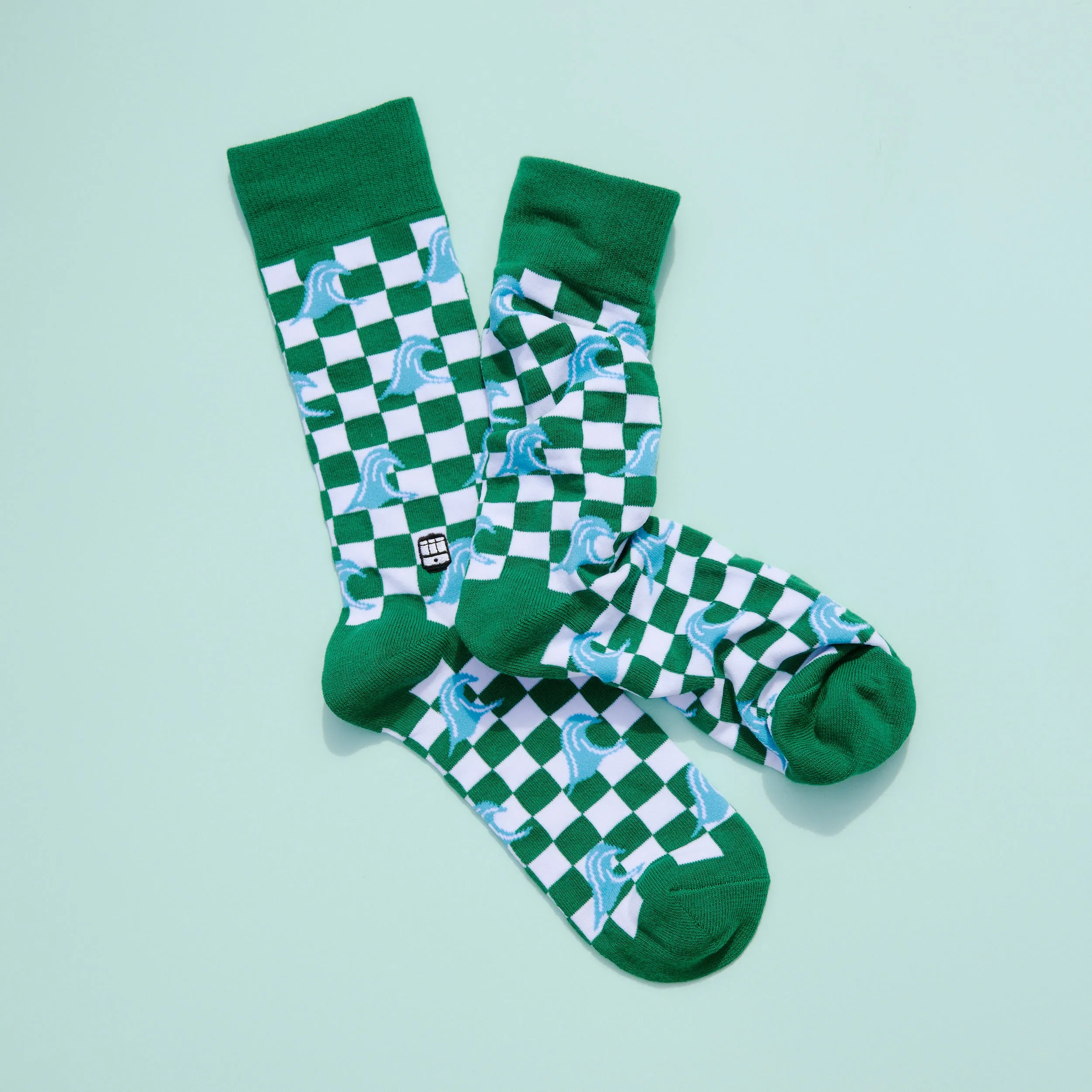 Green Wave Checker Socks