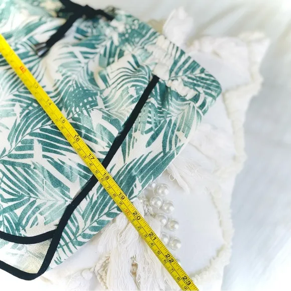 ICHI | S/M | Palm Fronds Black Piping Tropical Drawstring Light Mini Shorts