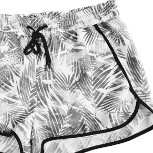 ICHI | S/M | Palm Fronds Black Piping Tropical Drawstring Light Mini Shorts