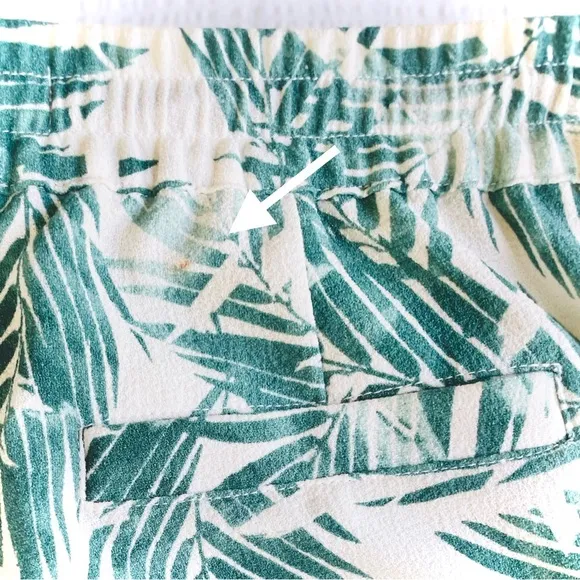 ICHI | S/M | Palm Fronds Black Piping Tropical Drawstring Light Mini Shorts
