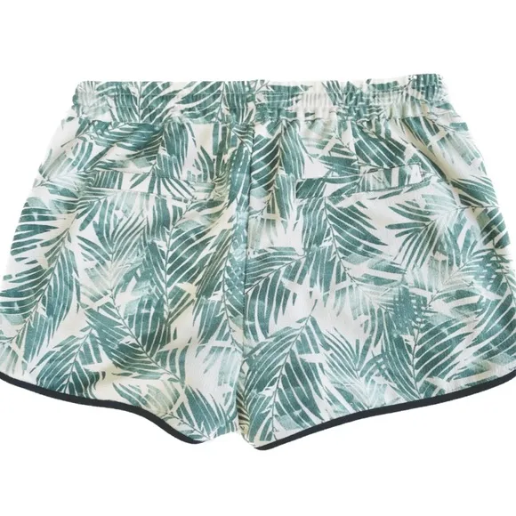 ICHI | S/M | Palm Fronds Black Piping Tropical Drawstring Light Mini Shorts