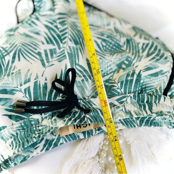 ICHI | S/M | Palm Fronds Black Piping Tropical Drawstring Light Mini Shorts