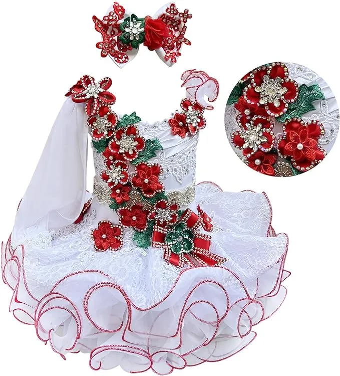 Jennifer Wu White Cupcake Pageant Dress With Headbands