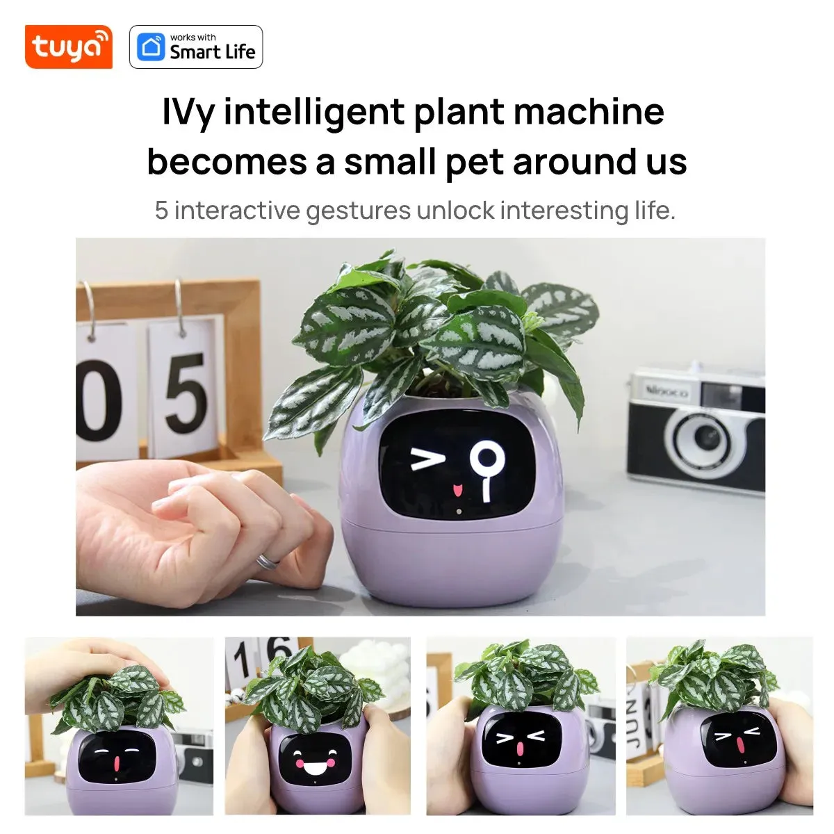 Kawaii Tuya Ivy Smart Planter 🌱✨ - 49 Adorable Expressions & 7 Smart Sensors for Effortless Plant Care! 🌼💖