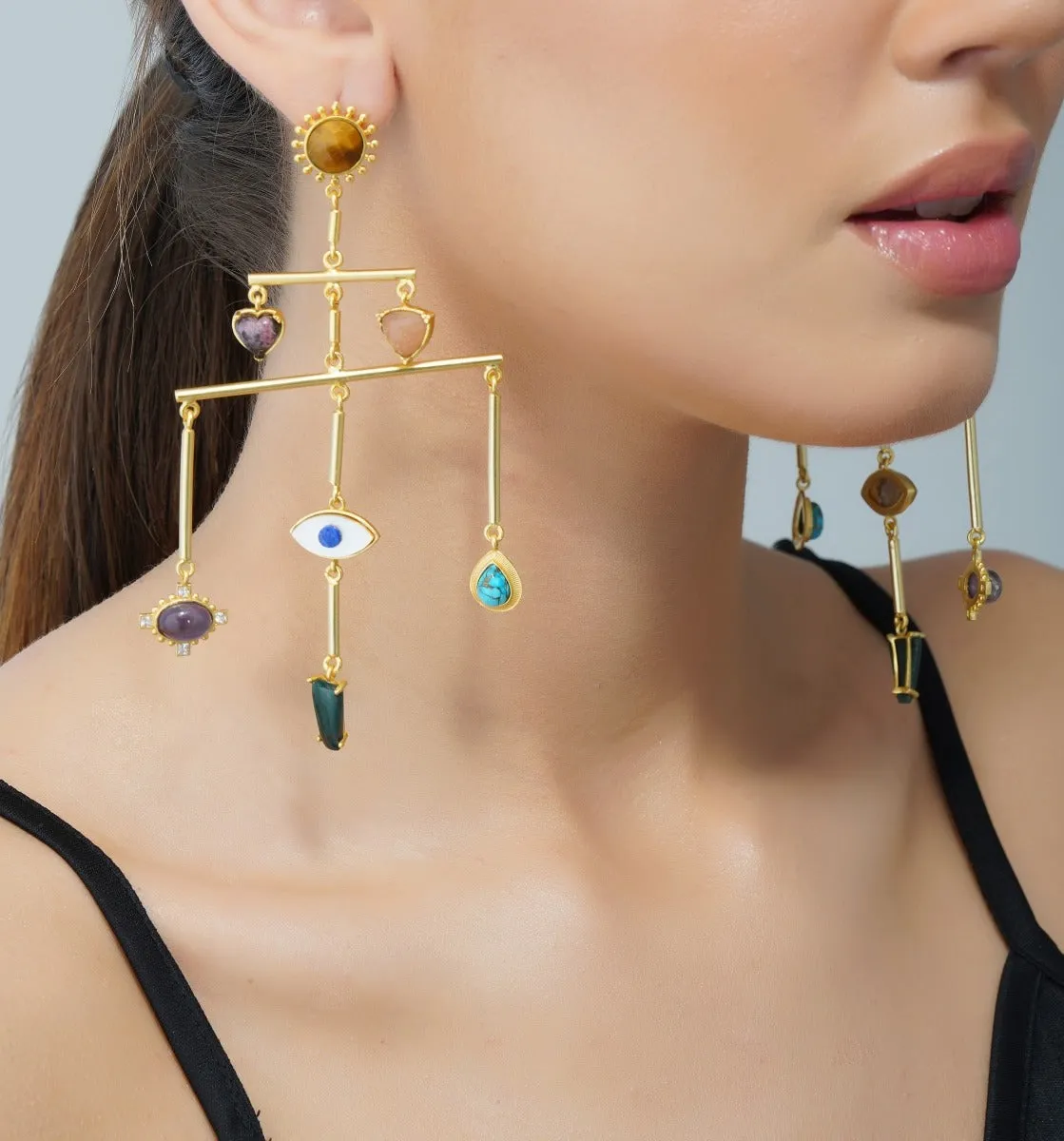 Layer Multi Stone Healing Statement Earrings