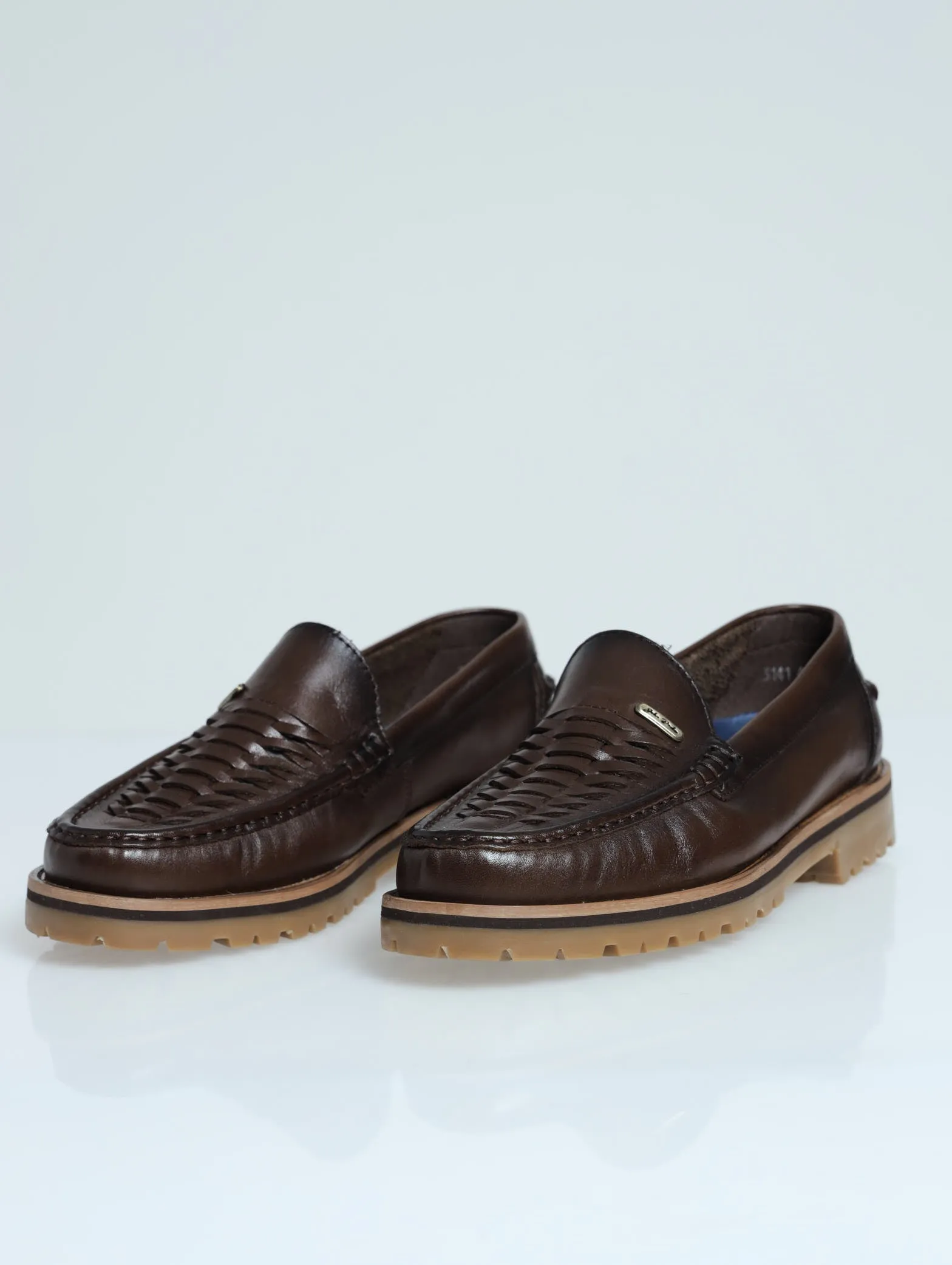 Leather Woven Plait Slip On Chunky Loafer - Dark Brown