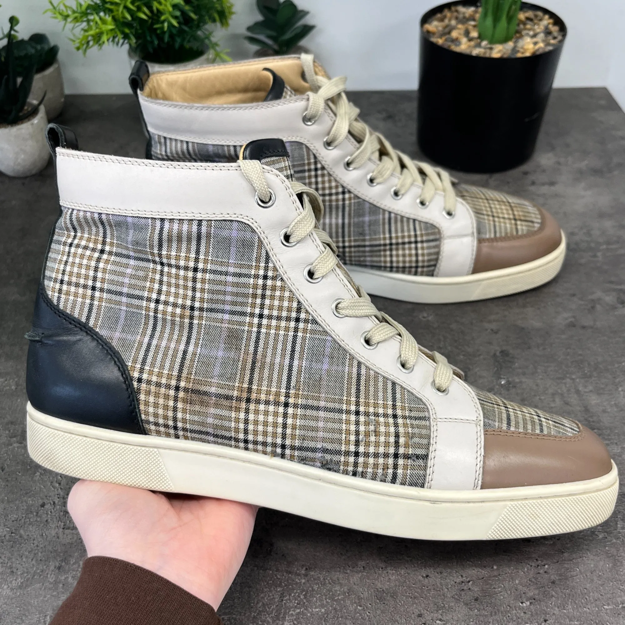 Men's Checkered High Trainers Beige Size EU 44 / UK 10