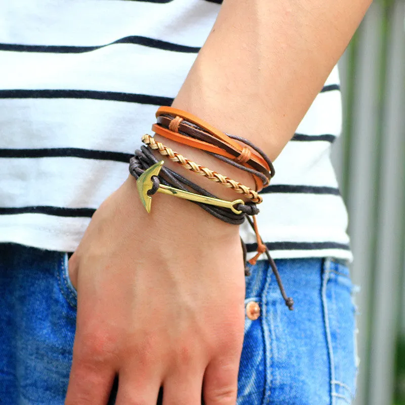 Men's multi-layer bead leather bracelet