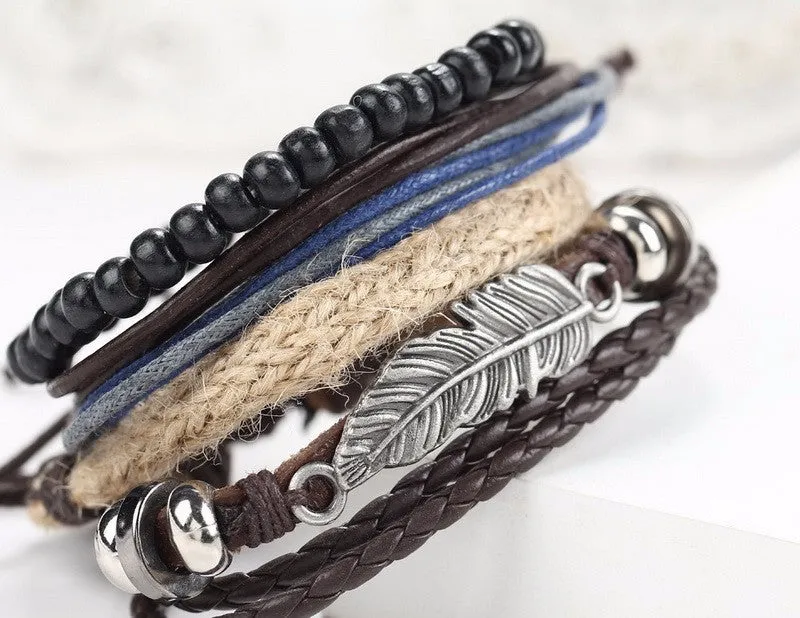 Men's multi-layer bead leather bracelet