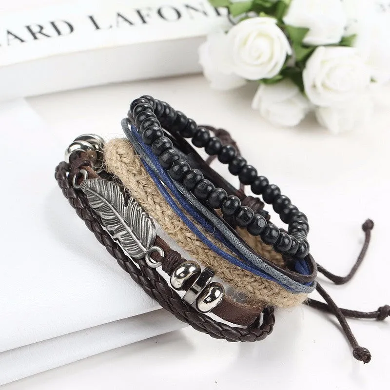 Men's multi-layer bead leather bracelet